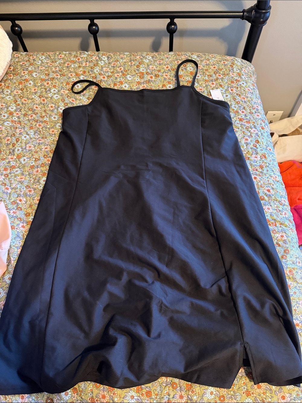 Sporty black tank top dress with built in shorts XL tall